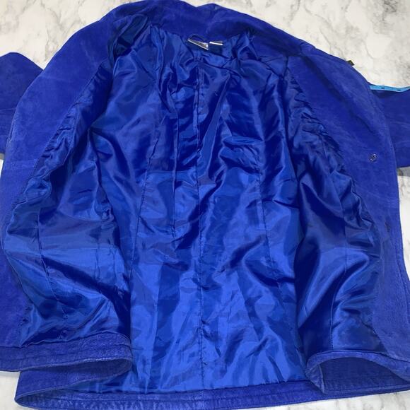 Chicos Blazer Jacket Womens Blue Leather Suede Long Sleeve Collared Size 2 - Picture 11 of 14